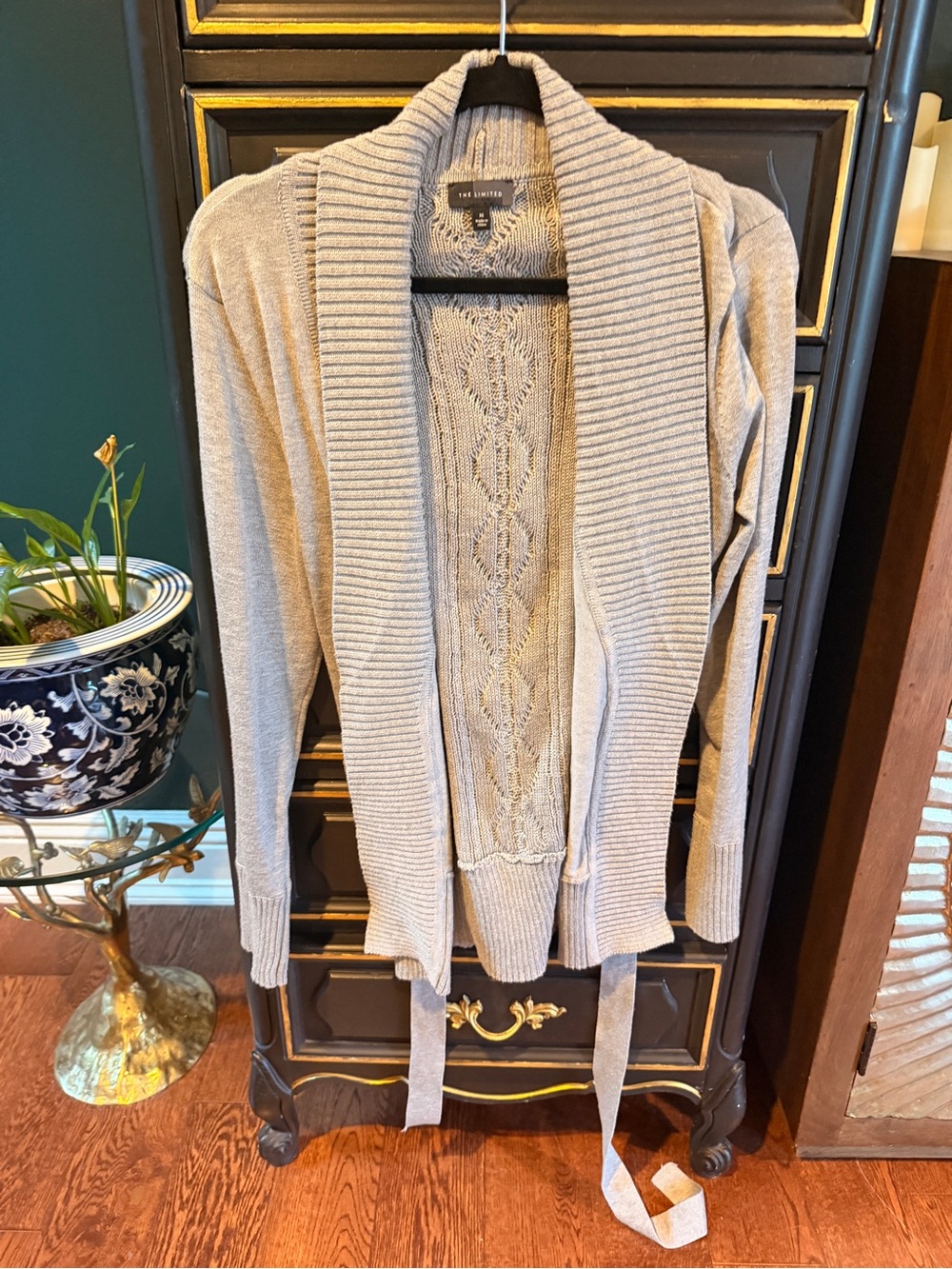 The Limited Light Beige Open-Front Shawl Collar Cardigan